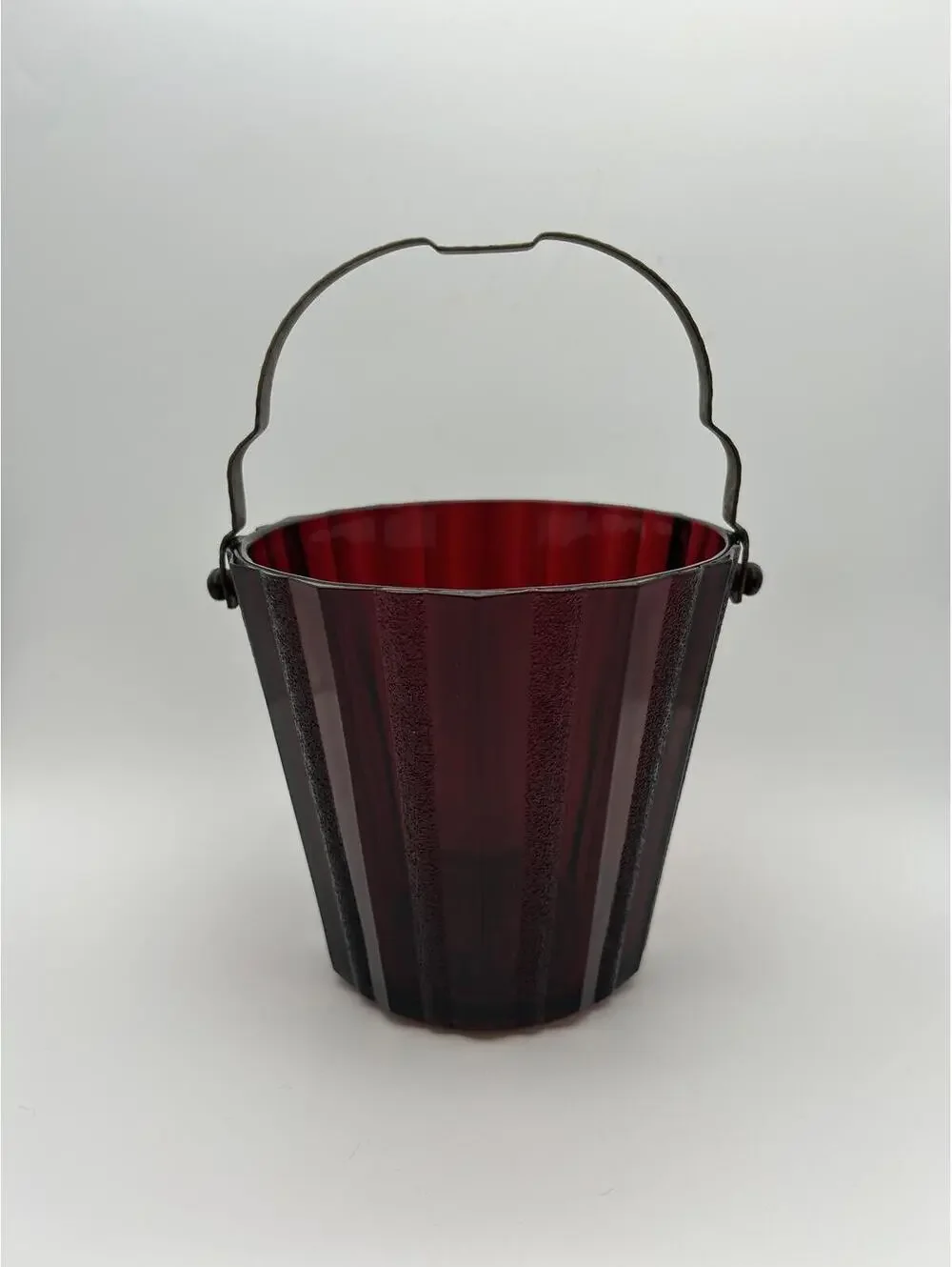 Vintage Ruby Red Glass Ice Bucket- metal Handle